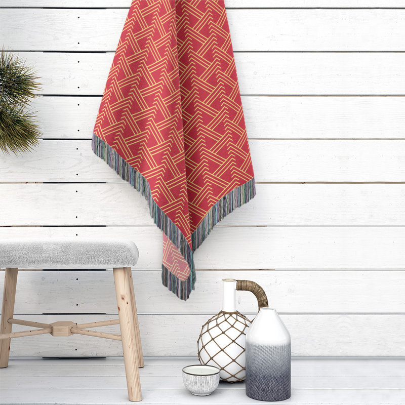 Couverture en coton tissé zigzag classique, L 37 po x L 52 po, Rouge/jaune