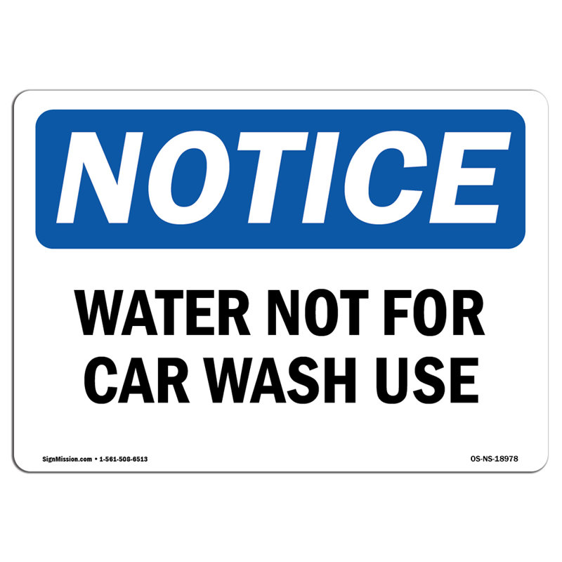 Eau non utilisée pour le lavage de voiture - enseigne en plastique 14 po x 10 po