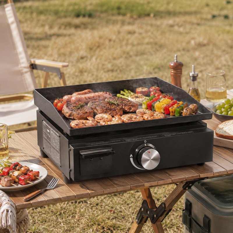 Portable Tabletop Gas Griddle with Stainless Steel Griddle, 15000BTU Cooking Power,Camping Griddle Grill for Outdoor Cooking, Tailgating