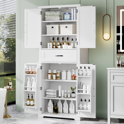 Tall Bathroom Cabinet, Freestanding Storage Cabinet With Glass Doors And Adjustable Shelves, Bathroom Storage Cabinet With Drawer For Pantry, Kitchen, Living Room