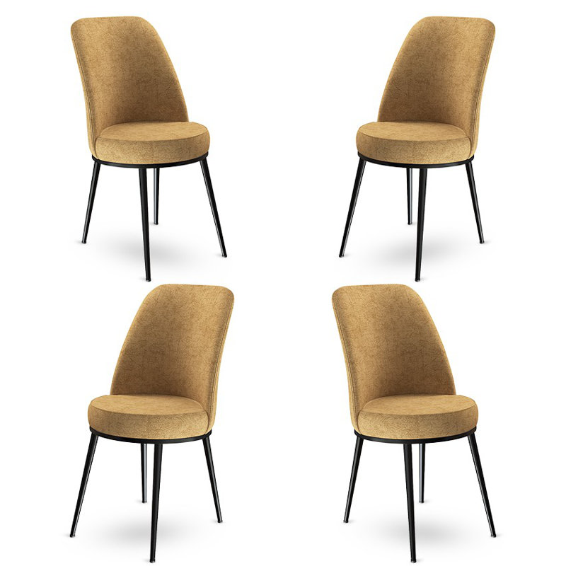 Ensemble de chaises modernes (4 pièces), cappuccino et noir, 17,7 x 35,0 x 16,5 pouces | Structure 100% métal, tissu Babyface, dossier en mousse à 18 bandes et siège en mousse à 22 bandes | Conception élégante et durable pour la salle à manger ou le bureau