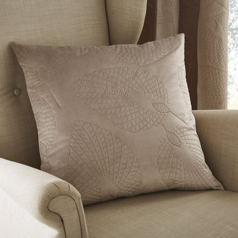 Velvet Pinsonic Leaf Filled Cushion, Warm Grey