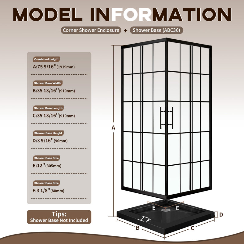 Porte de douche d'angle pivotante avec rail de guidage réglable, fonction de dégagement rapide et verre facile à nettoyer de 1/4 po (6 mm) certifié ANSI, cadre en aluminium noir mat 33 po