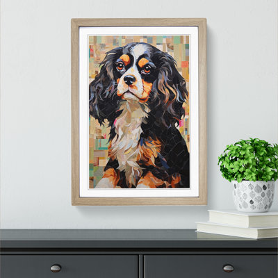 Cavalier King Charles Spaniel Art Deco No.2 - Single Picture Frame Print on Wood