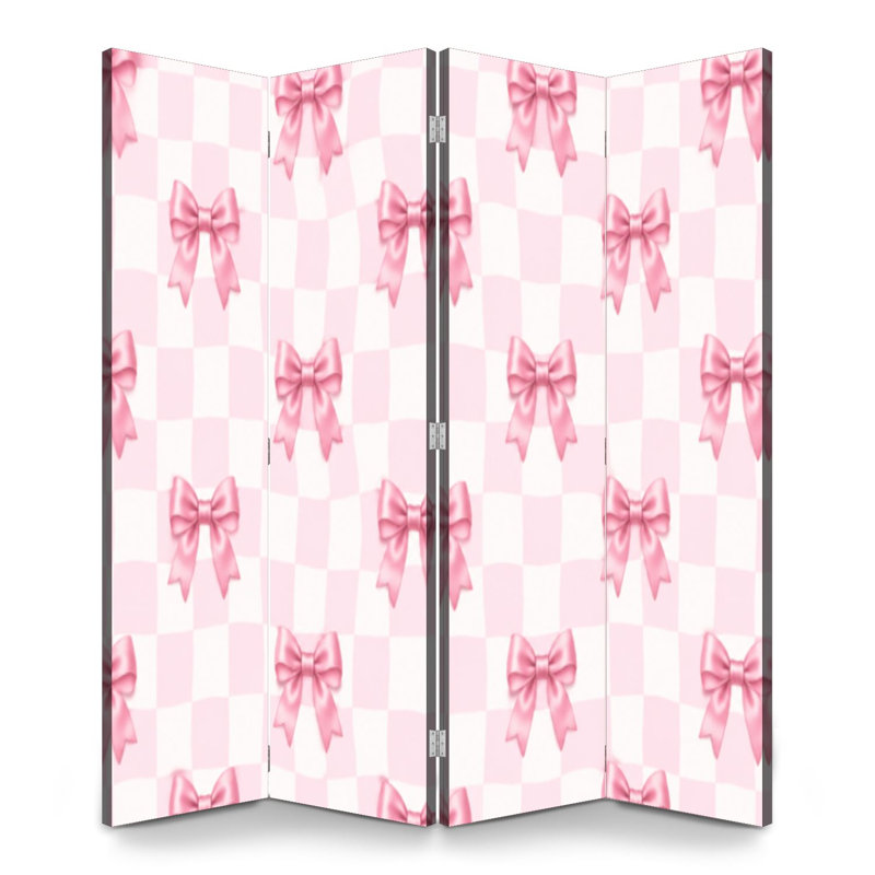 Paravent 4 panneaux à cloison pliable Royal Pink Bows, 71" H x 64" W x 1" D, 4