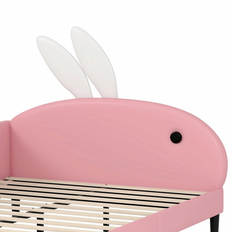 Lit de jour rembourré en forme de lapin, canapé-lit avec tête de lit à oreilles de lapin