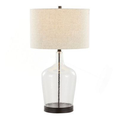 Botella 28" Contemporary Glass Table Lamp in Clear Dimpled Glass and Oil Bronze Metal with Linen Shade and Built-In USB Port from Grandview Gallery  - Set of 2