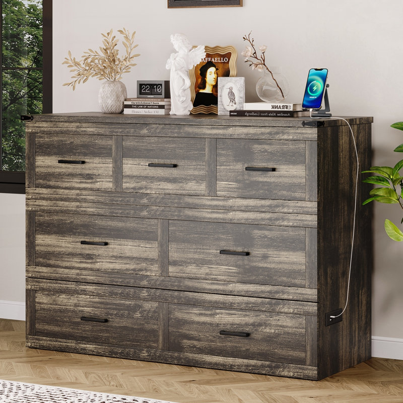 Lit plateforme multi-fonctionnel pliable avec tiroir, Gris, Grand