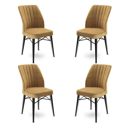 Ensemble de chaises modernes (4 pièces), cappuccino et noir, 17,7 po x 36,6 po x 16,5 po | Structure 100% métal, pieds en bois, dossier en mousse 18 et 22 sièges en mousse | Élégant et confortable pour la salle à manger ou l'espace de vie