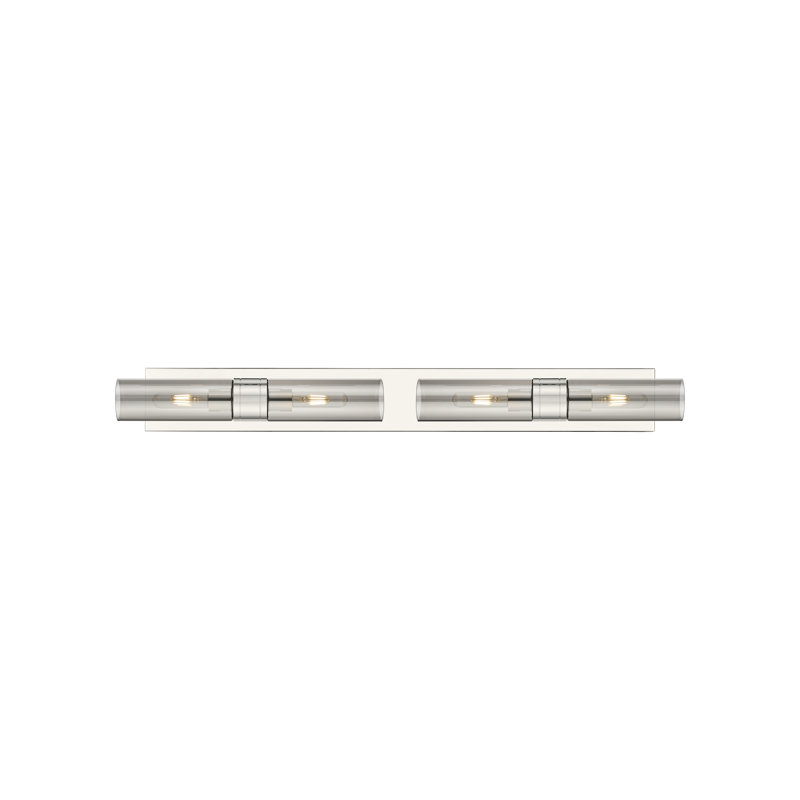 Éclairage pour meuble-lavabo 4 lumières 39 po Ballston - Maliyah - Laiton antique - Abat-jour blanc rayé, Nickel poli