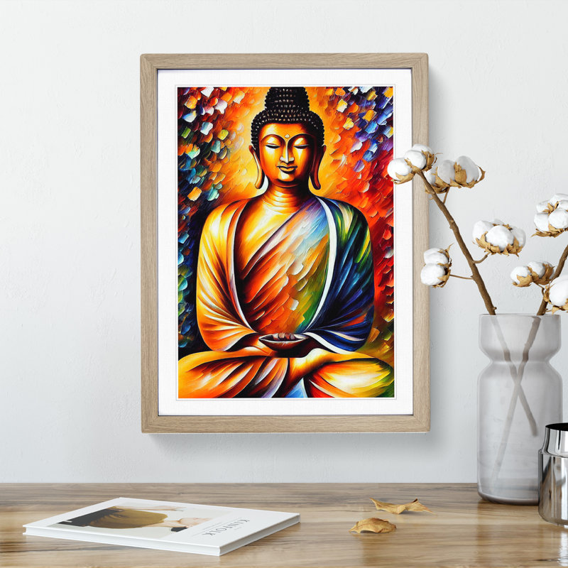 View Of Buddha No.5 - Wall Art, 66cm H x 48cm W, Oak Picture Frame, White