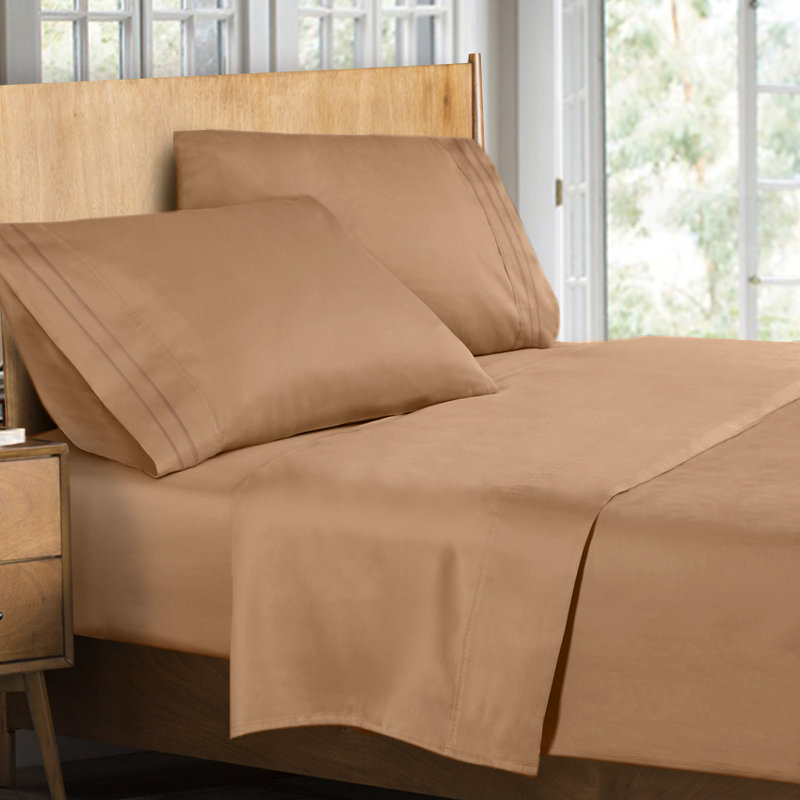 Microfiber Striped Sheet Set, King Sheet Set + Fitted Sheet + 2 Pillowcases, Mocha