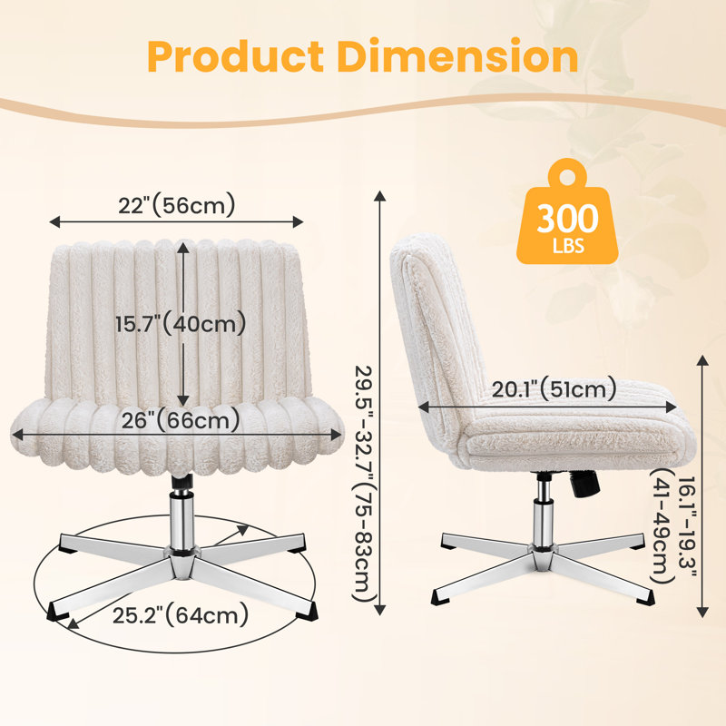 Huba Wide Seat Leisure Office Chair Cross Legs No Wheels, Silver, Cream