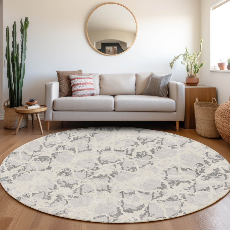 Premium Machine Washable Prisco Silver Rug, Round 8'