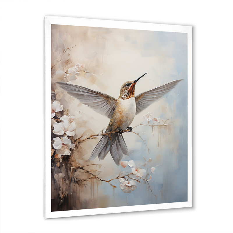 Colibri floral flottant - reproduction sur toile, Cadre photo blanc, H 32 po x l 16 po x P 1 po