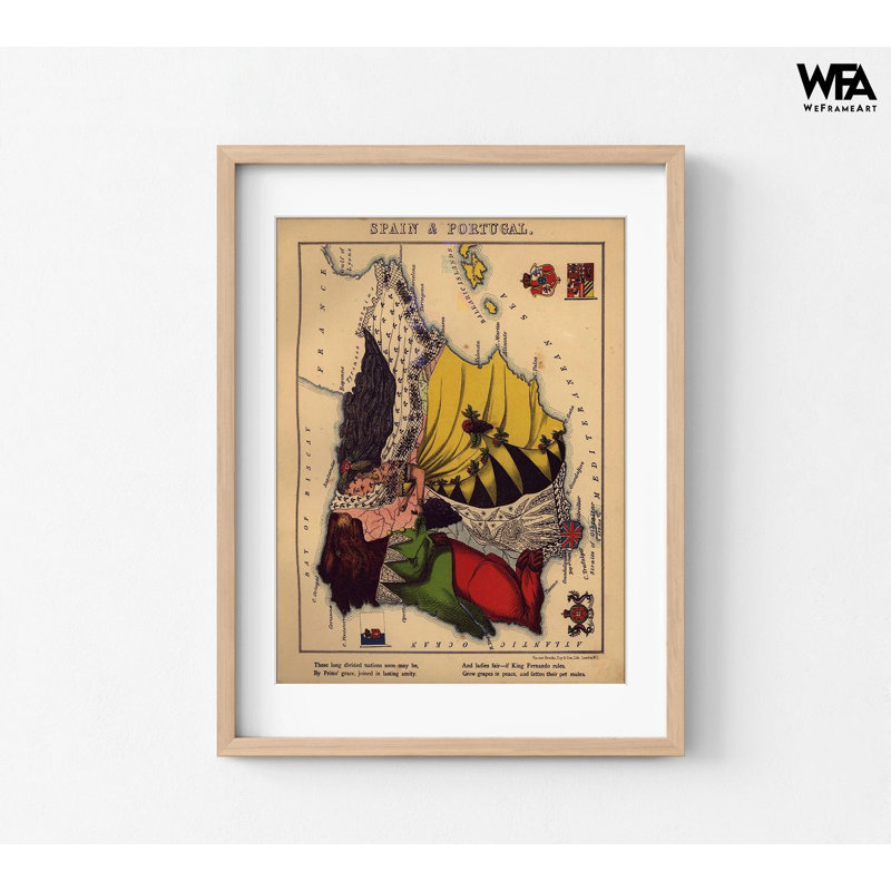 "Anthropomorphic Map of Espagne And Portugal, Portugal, reproduction de carte, décor de classe espagnole, art mural de classe portugaise, affiche de carte 18 x 24"