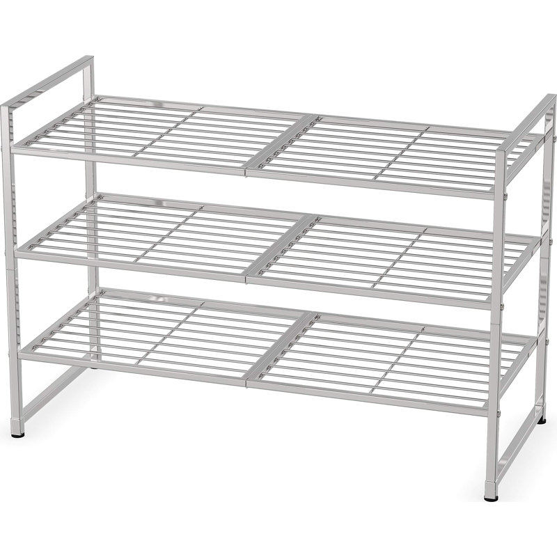 Black Metal 9 Pair Stackable Shoe Rack