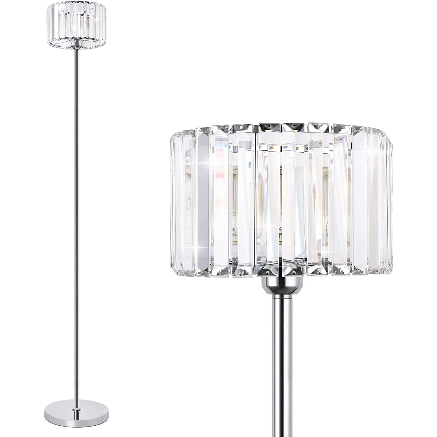 Mercer41 Lonzo Crystal Floor Lamp, Elegant Standing Lamp with On-Off ...