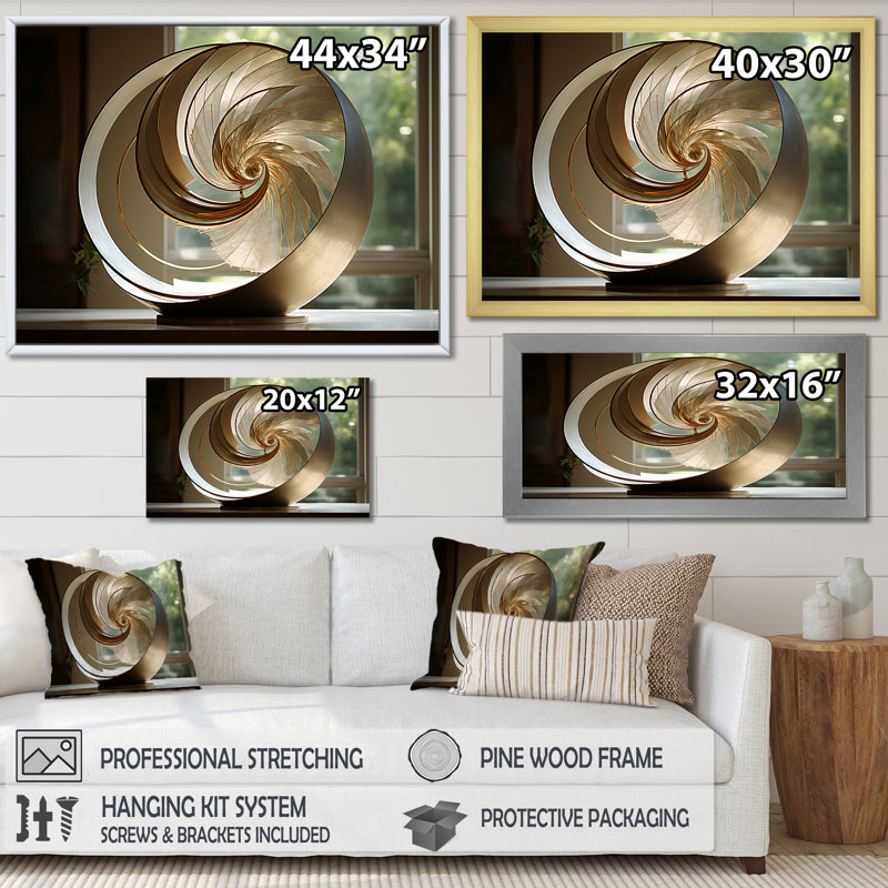 «Bronze Beauty Nautilus Vortex» sur toile, H 30 po x l 40 po x P 1,5 po, Cadre doré simple