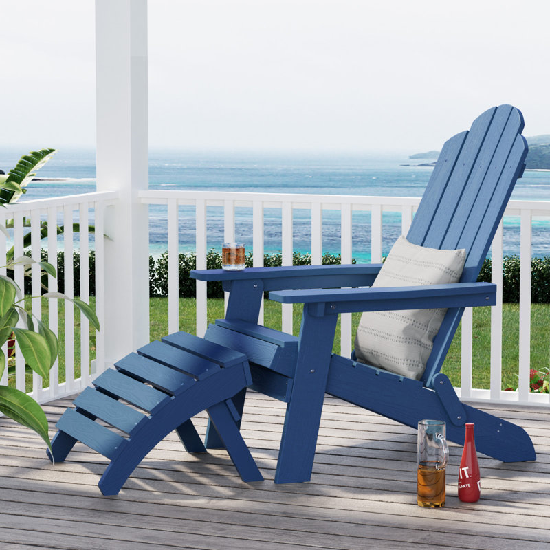 Repose-pieds extérieur en plastique Kacy-Leigh Adirondack, Marine