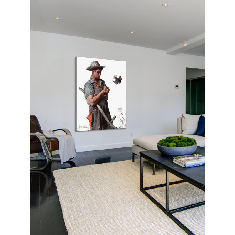 « agriculteur et le oiseau » par norman rockwell, reproduction d’art sur toile tendue, H 29 po x l 24 po