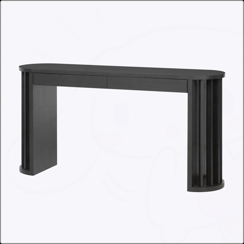 59-inch Long Console Table with Oak Veneer, Curved and Straight Line Design for Farmhouse Entryway, Living Room, and Hallway