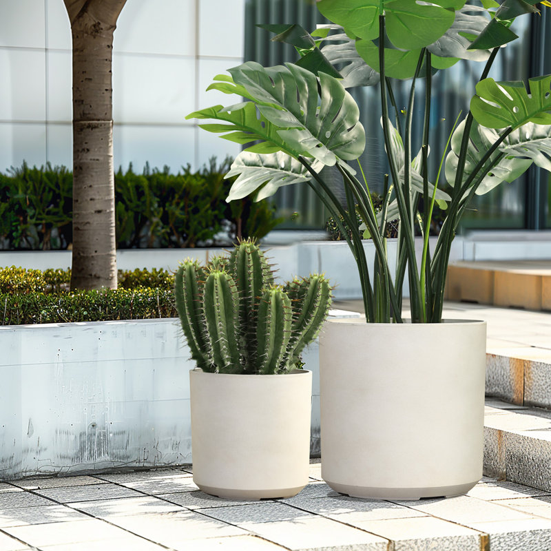 Amilliana Modern 2-piece round planter set, Indoor or Outdoor Pot Planter, Moon Stone