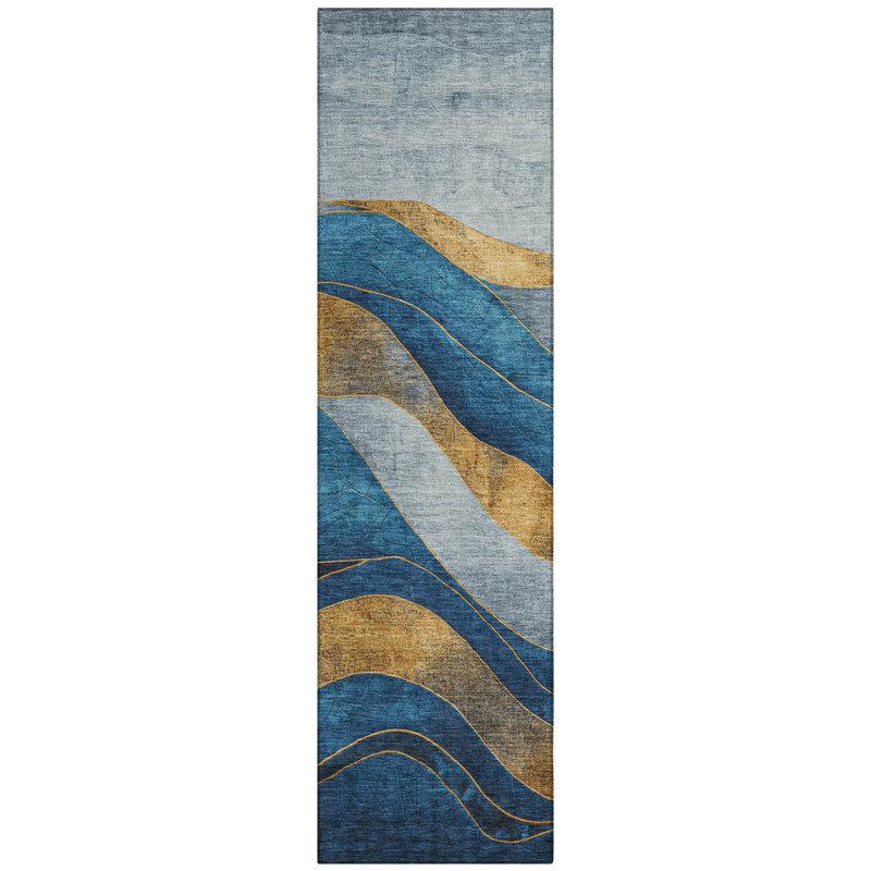 Machine Washable Indoor/Outdoor Xhevrie Blue Rug, Runner 2'3" x 7'6"