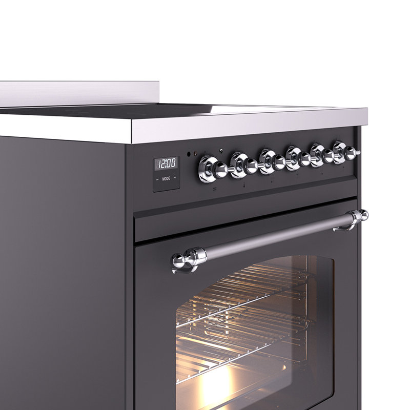 Cuisinière à induction 30 pouces avec 4 plaques à induction ILVE Nostalgie II Series, Graphite mat / chrome