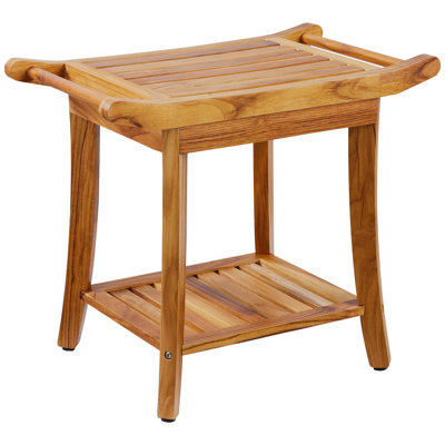 Banc de douche en teck, 22 po x 14,4 po x 18,5 po, tabouret de douche en bois imperméable avec poignée de rangement et pieds antidérapants, siège de chaise de douche d'une capacité de charge maximale de 300 lb, pour l'intérieur et l'extérieur de la salle de bain