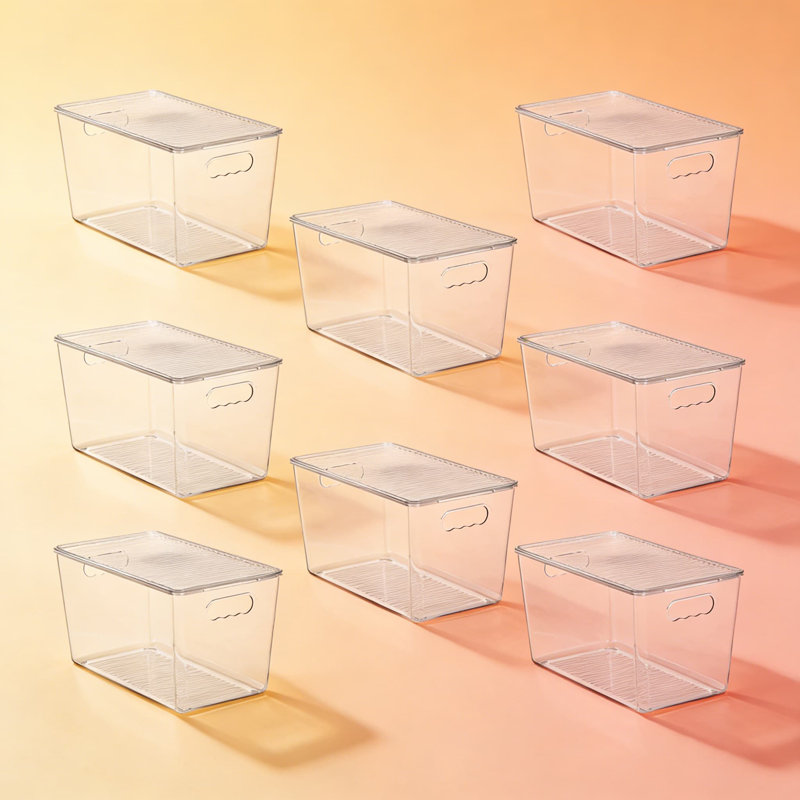 Bacs de rangement transparents empilables avec couvercles et poignées, organisateurs en plastique XL pour garde-manger, cuisine, réfrigérateur, armoire, placard et organisation de salle de bain