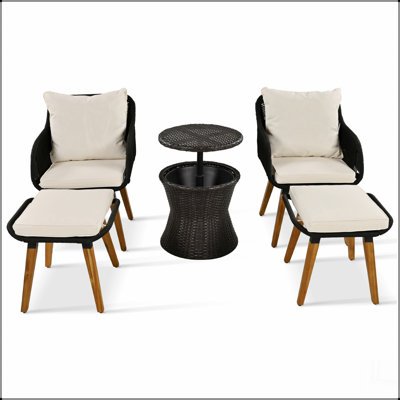 Ensemble de chaises de patio 5 pièces, ensemble de conversation avec table de bar en osier