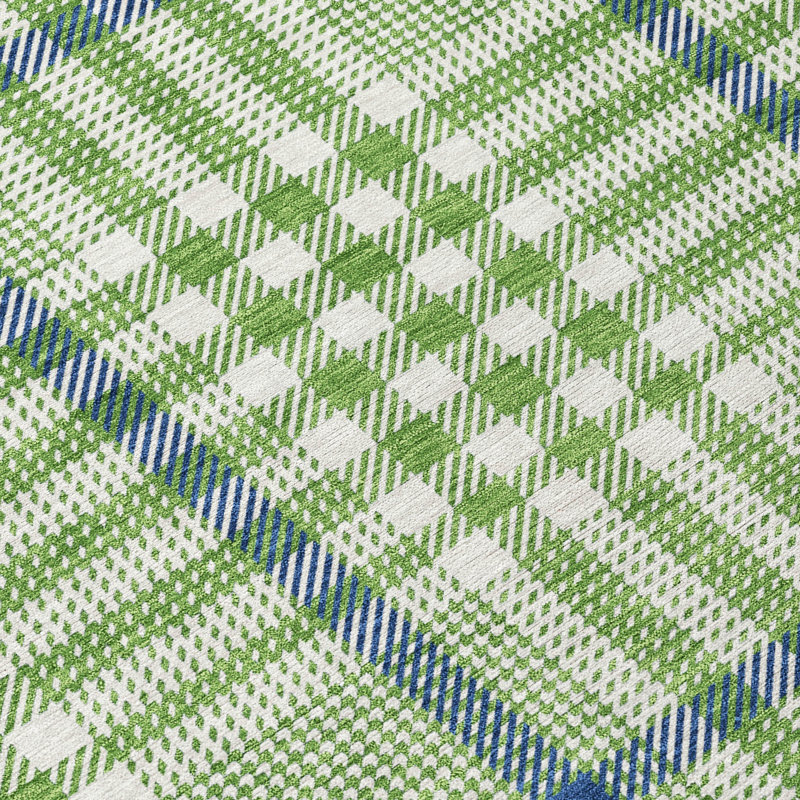 Addison Green Plaid Machine Washable Synthetic Area Rug 2'6" x 3'10"