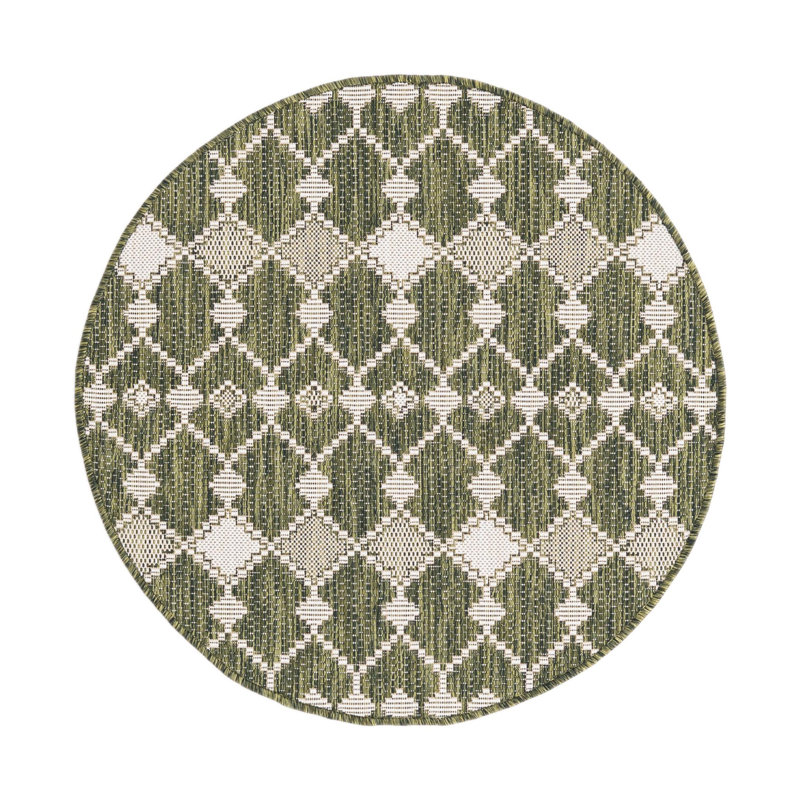 Green Traliccio Indoor/Outdoor Trellis Rug, Round 3'