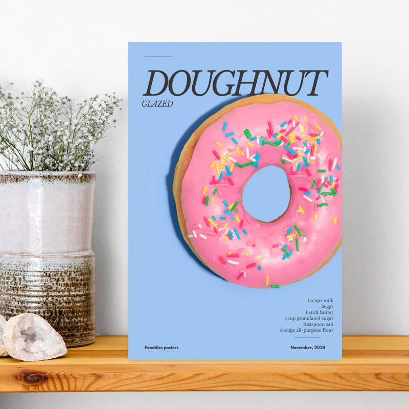 «Rose Sprinkled Donut», art mural contemporain, H 18 po x l 12 po