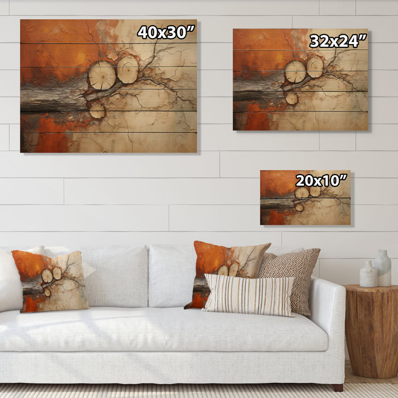 Birjesh, impression abstraite de séquoia sur bois naturel, H 24 po x l 32 po x P 0,78 po