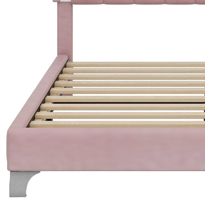 Structure de lit rembourrée avec lumières DEL, Rose