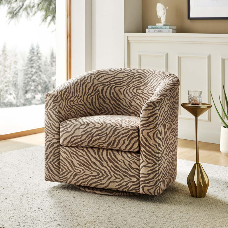Fauteuil demi-tonneau pivotant Amiir avec ressorts ensachés intégrés, Mélange de lin taupe