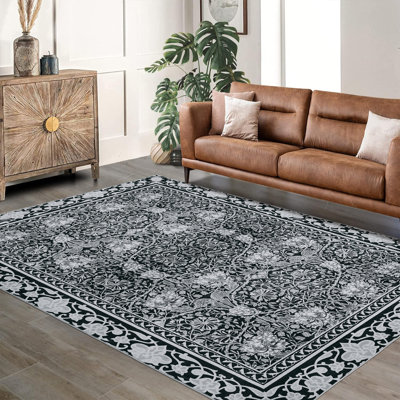 Tapis lavable de style campagnard à motif géométrique antidérapant pour salon, cuisine et salle à manger