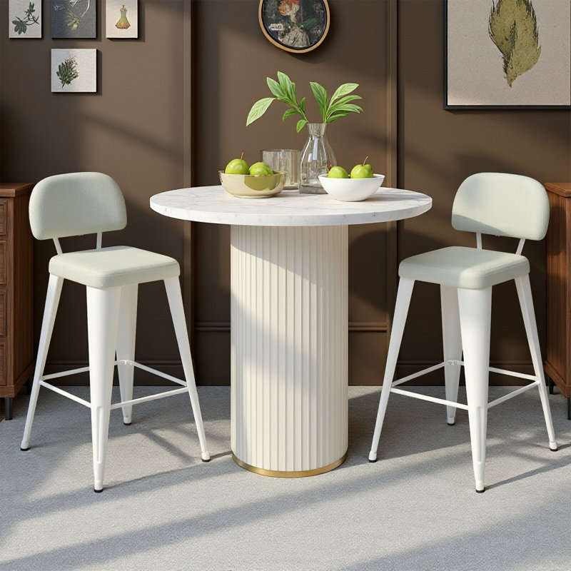 Upholstered Seat Counter Stools with Metal Frame, White, Counter Stool (26" Seat Height)