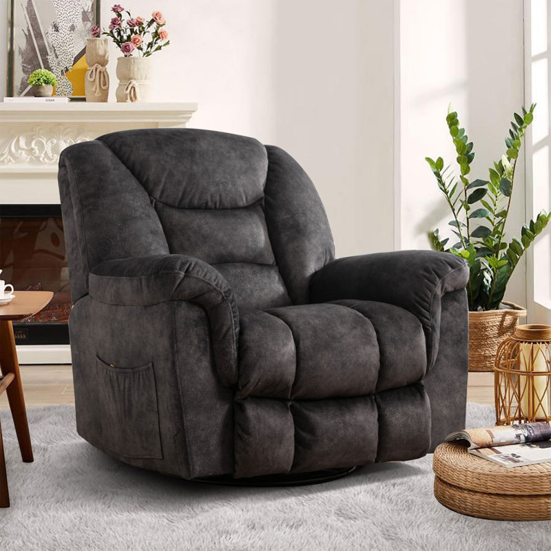 Flournory Wide Classic Super Soft And Oversize Swivel and Rocker  Manual Recliner Gray Velvet