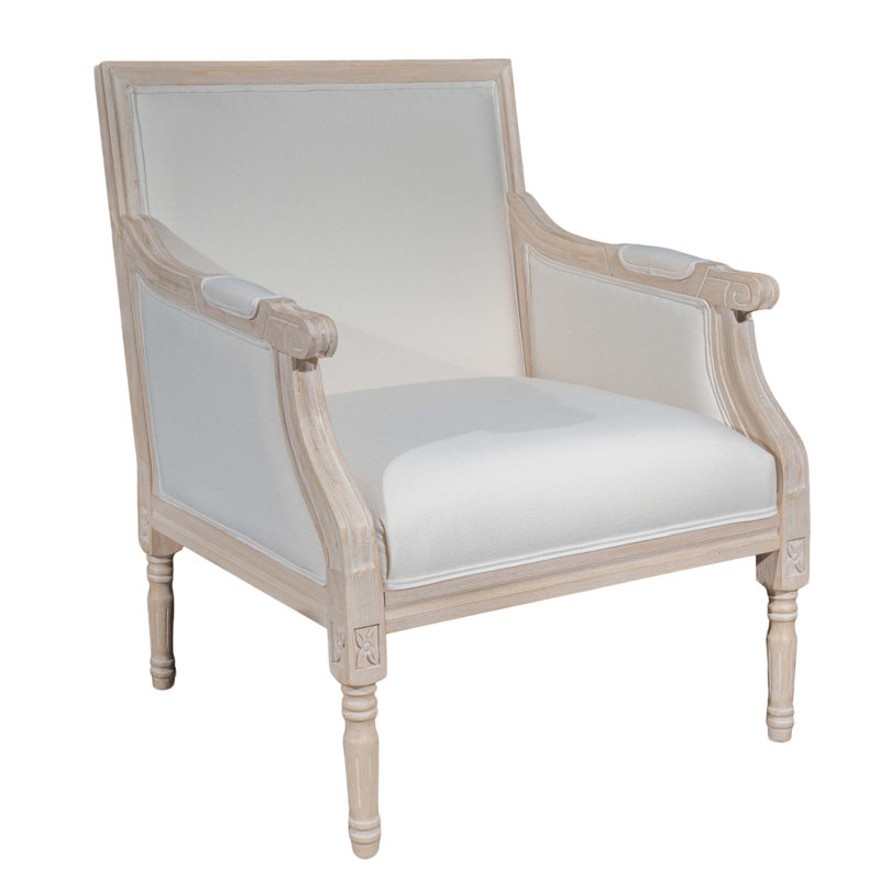 Chaise d'appoint française avec structure en bois traditionnelle, revêtement en lin et finition patinée pour une décoration intérieure intemporelle