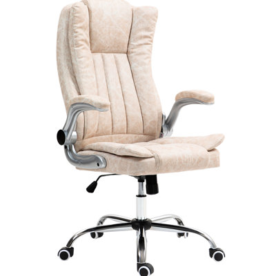 Siège de bureau en microfibre à haut dossier, accoudoirs rembourrés rabattables, inclinable et réglable en hauteur, pivotant à 360 °, siège de bureau blanc crème Delight - Accoudoirs, dossier, hauteur,