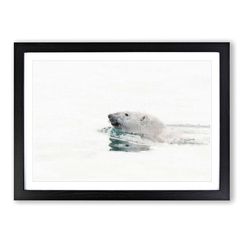 Polar Bear Swimming - Picture Frame Painting Print on MDF, Black Framed, 48cm H x 65cm W x 2cm D
