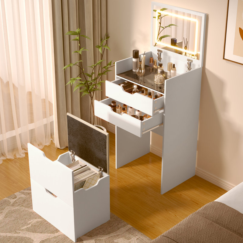 Petit bureau de coiffeuse 3 en 1 avec miroir à DEL