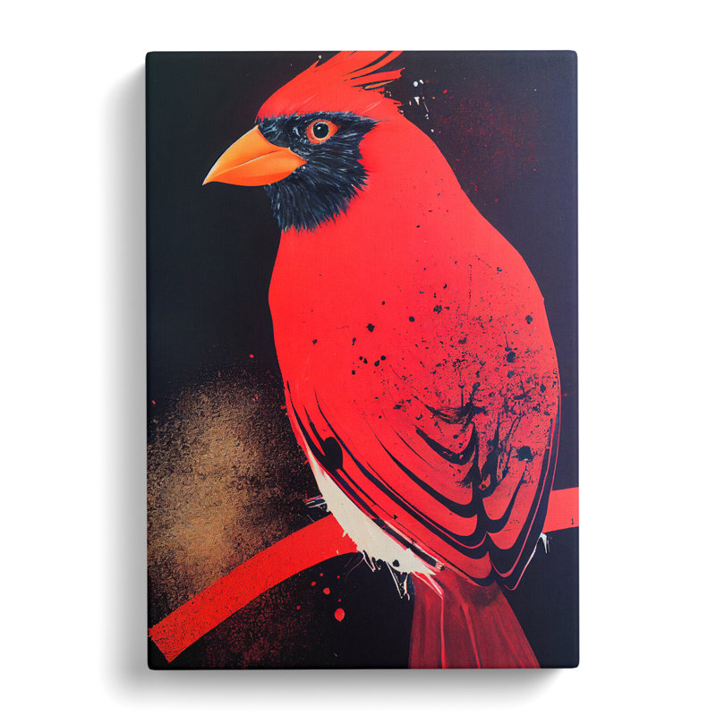 Cardinal Bird Splatter - Wrapped Canvas, 50cm H x 35cm W x 3cm D