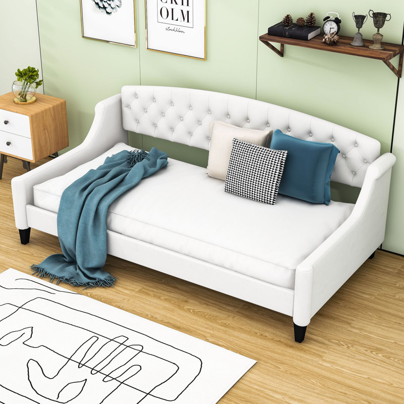 Brioney Tufted Upholstered Daybed with Slats, Twin, Beige