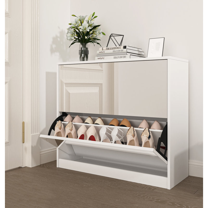 Armoire à chaussures avec miroir, étagère à chaussures étroite étroite avec tablettes mobiles pour le vestibule
