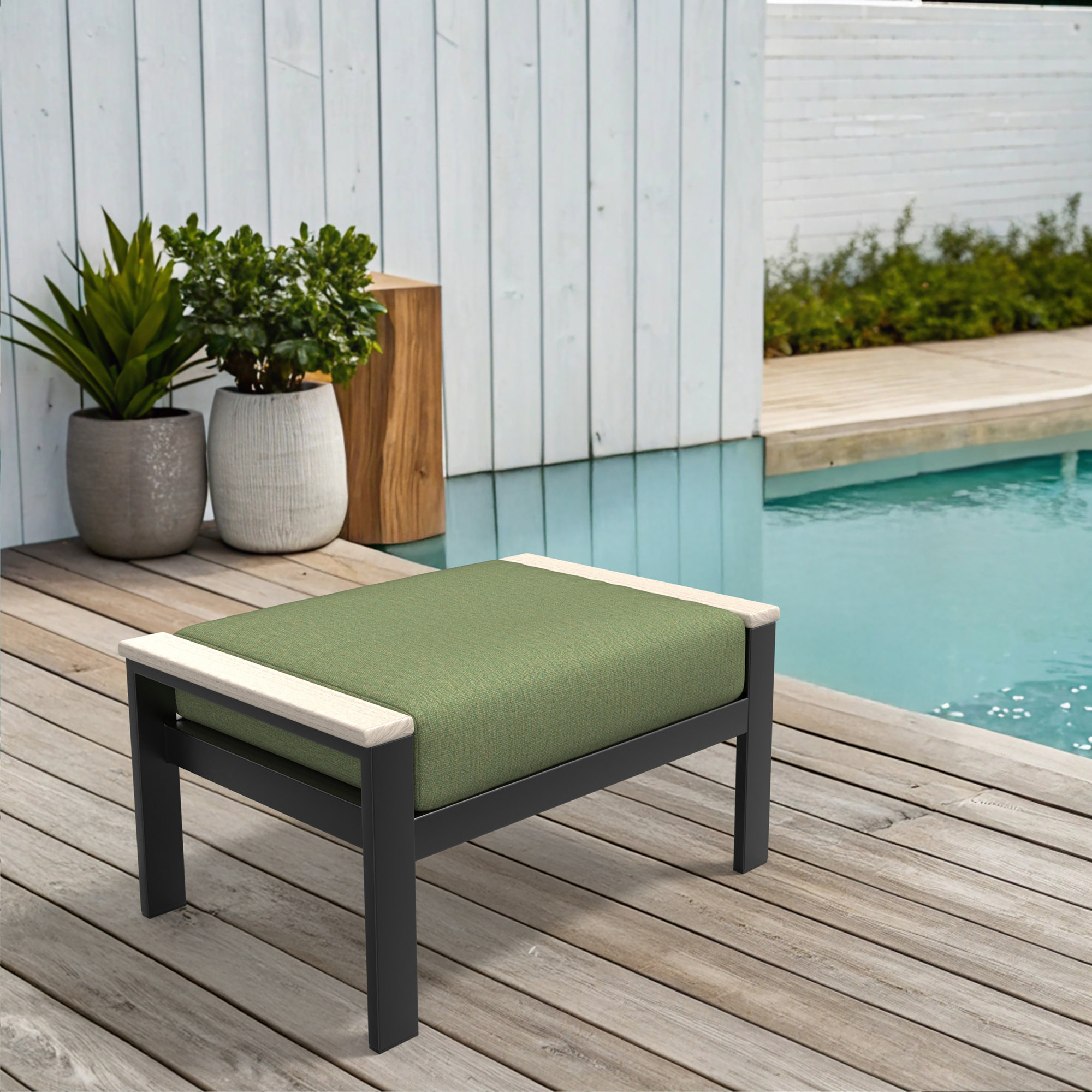 Townsend Outdoor Ottoman with Sunbrella® Cushion, Canvas Fern
