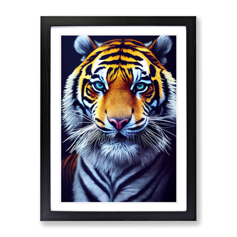 Striking Tiger No.4 - Single Picture Frame Print, Black , 64cm H x 46cm W x 2cm D